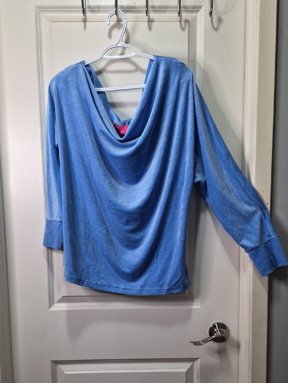 Lilly Pulitzer Velour Sheera Blue Off The Shoulder Long‎ Sleeve Top